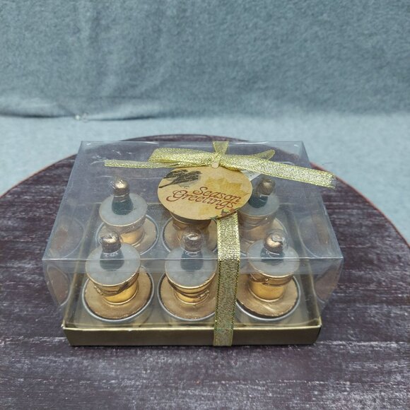 Gold Mini Champagne Bucket Candles Set Of 6 In Clear Gift Box With Gold Ribbon - Picture 1 of 9